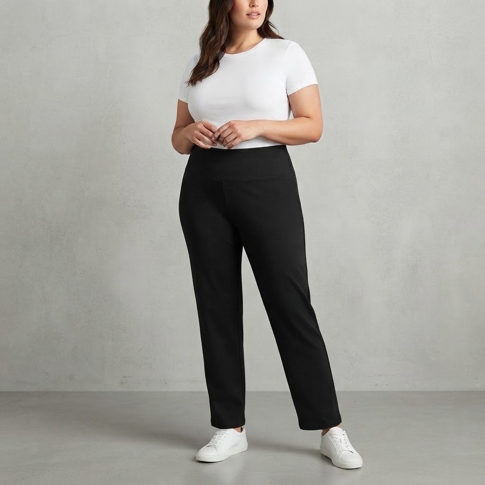 Eileen Fisher Black Organic Cotton Straight Leg Pants XL Minimalist Work Career